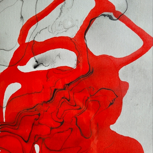 Original Mixed Media Suminagashi Abstract Watercolor Painting "Tusk" 11x14 - Picture 5 of 6